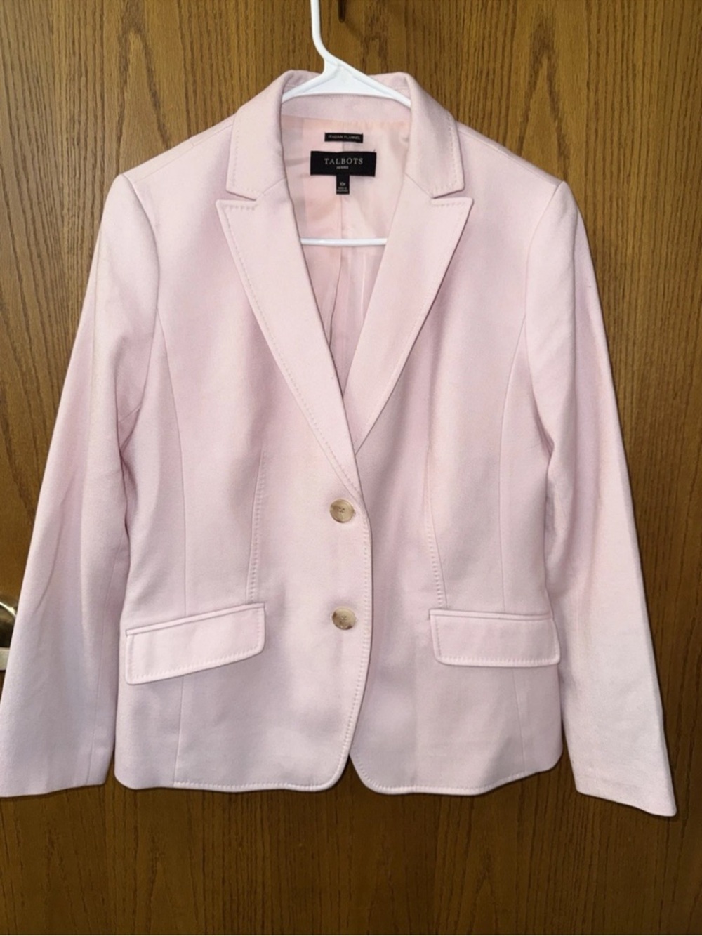 Talbots Italian Flannel Wool Blazer Jacket Light Pink Notch Size 10 P